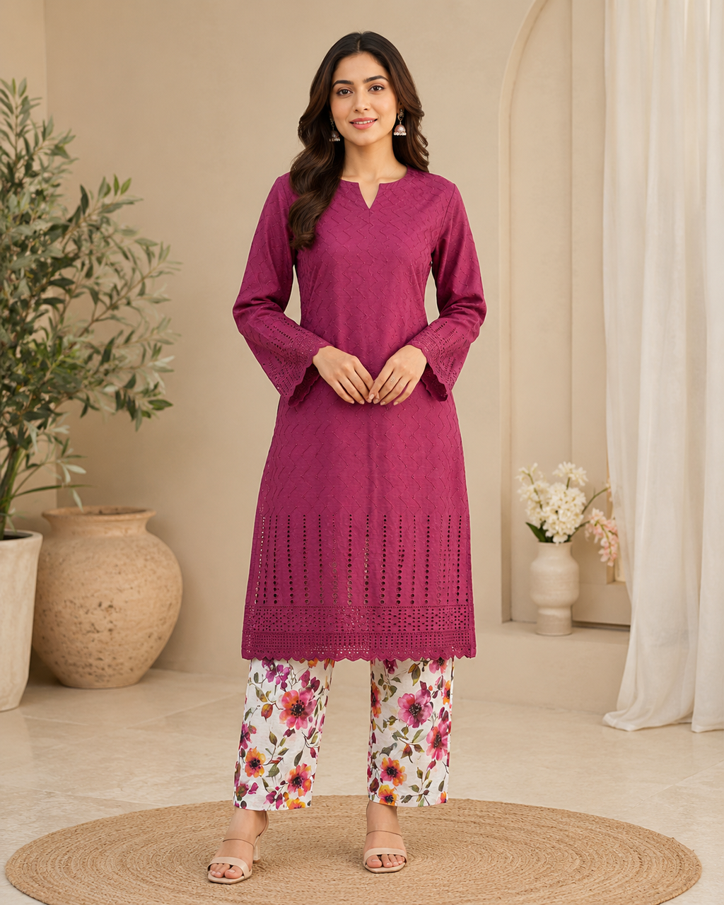 Dusty Rani Pink Chikankari Lawn Suit