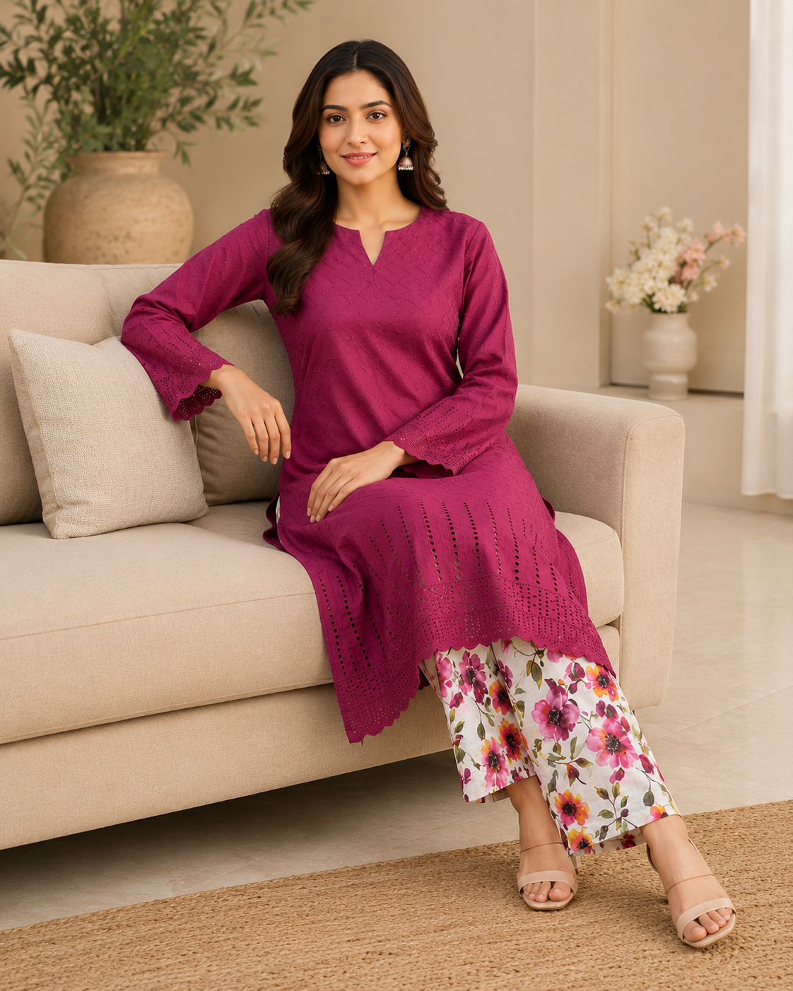 Dusty Rani Pink Chikankari Lawn Suit