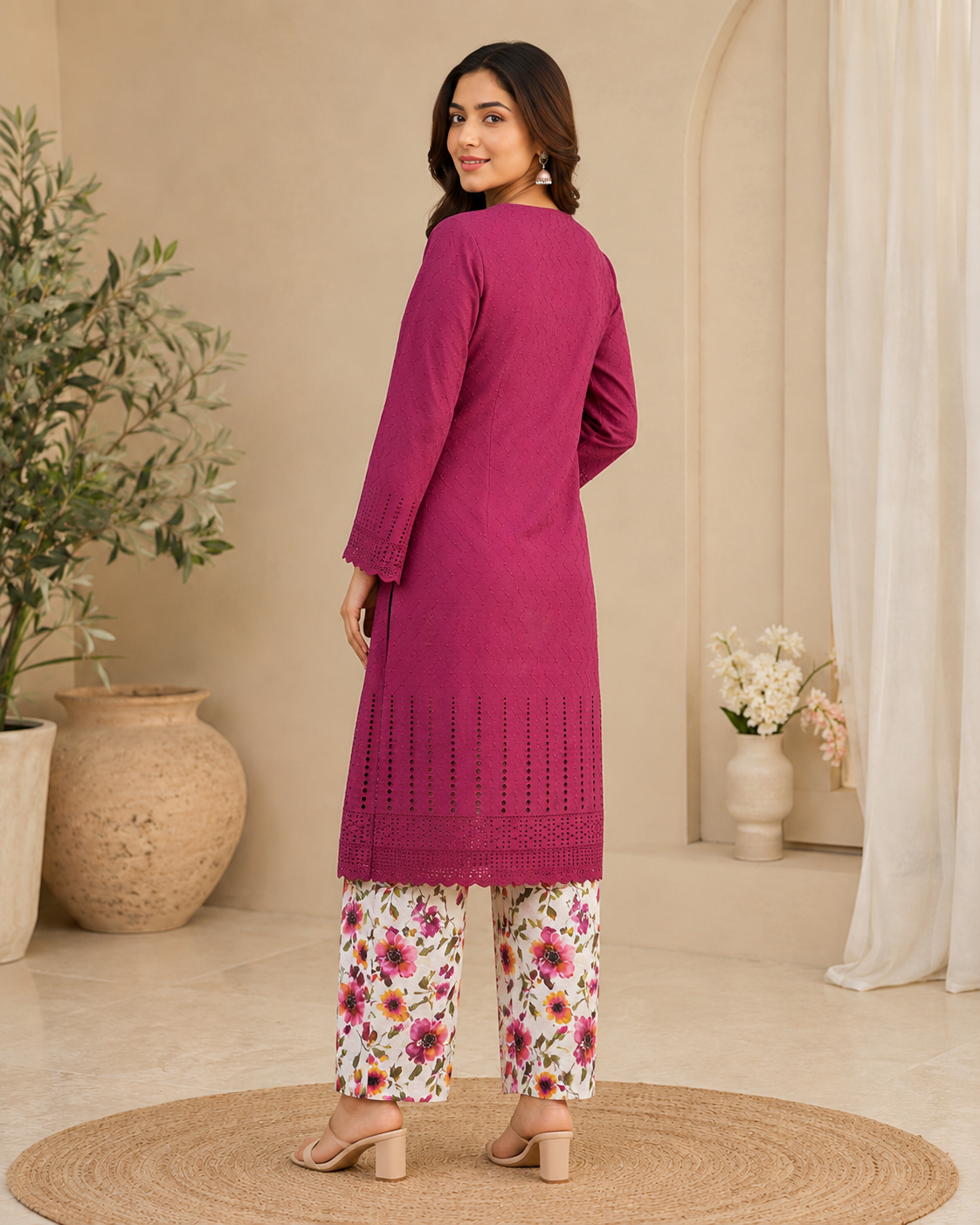Dusty Rani Pink Chikankari Lawn Suit