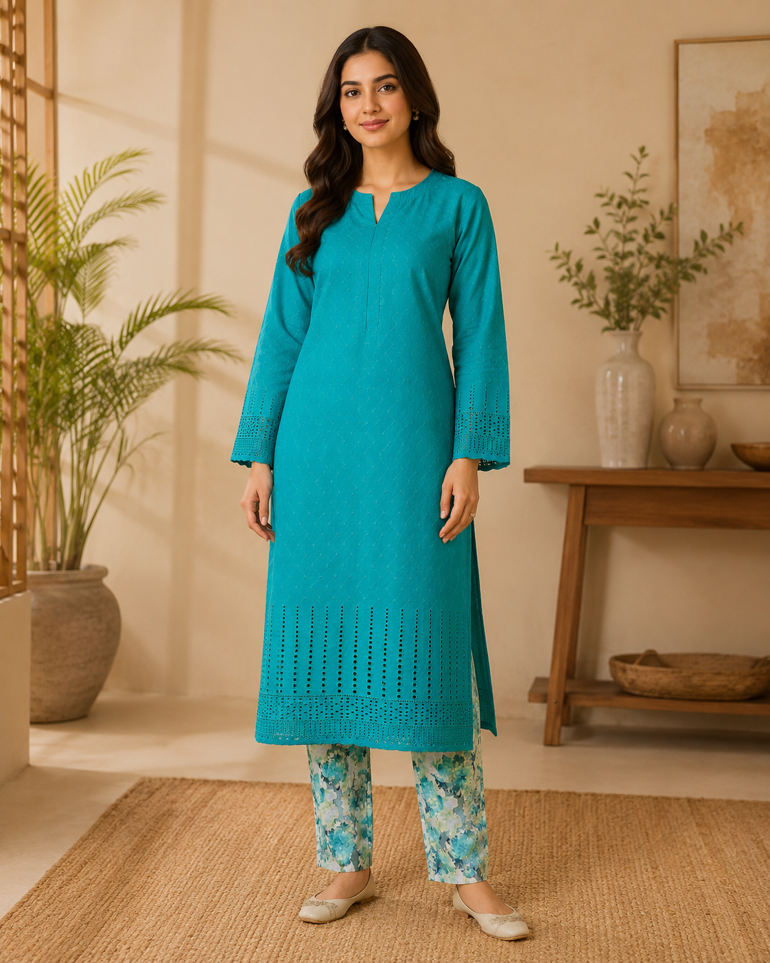 Teal Mist Chikankari Lawn Suit