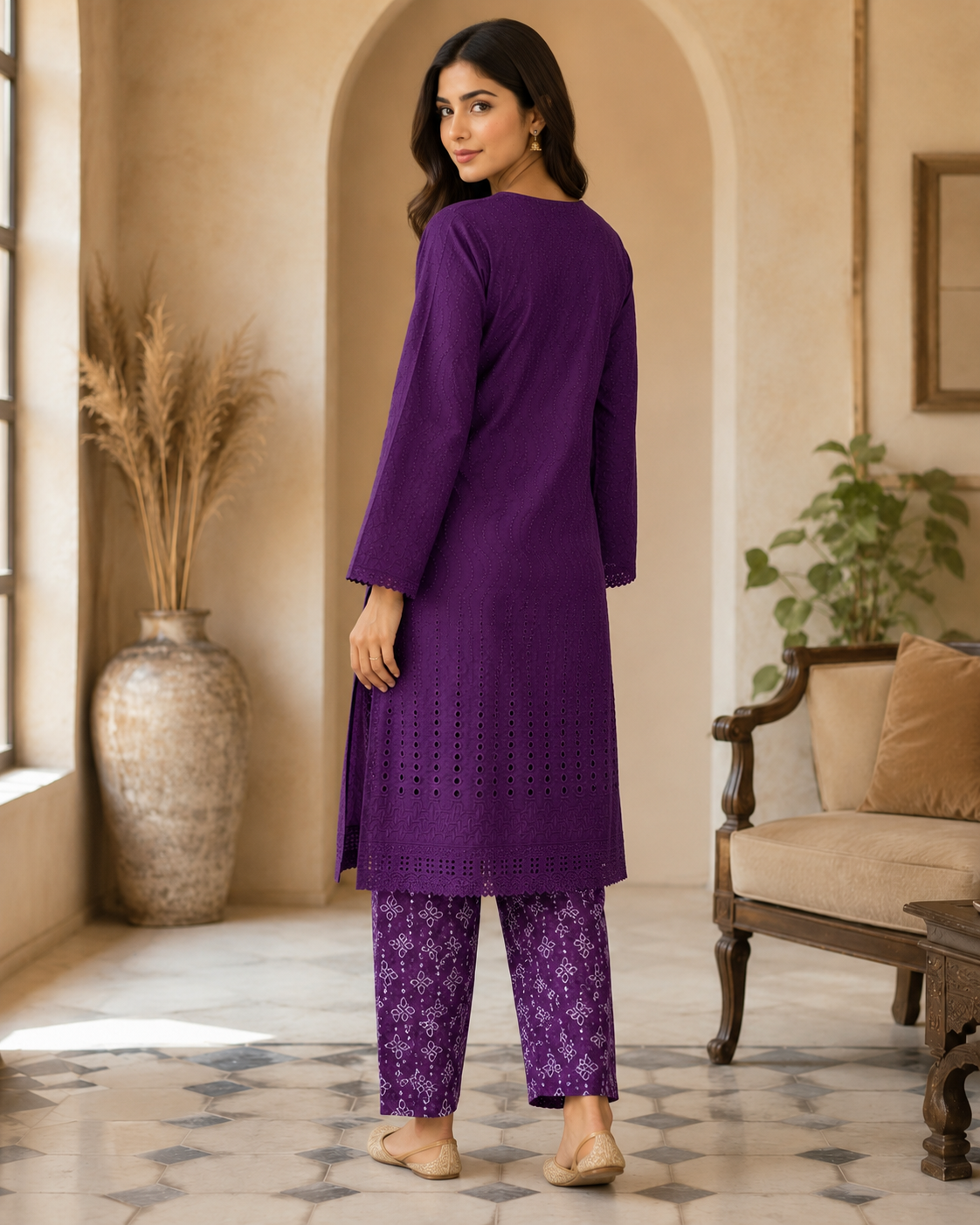 Royal Plum Chikankari Lawn 2 Piece Suit
