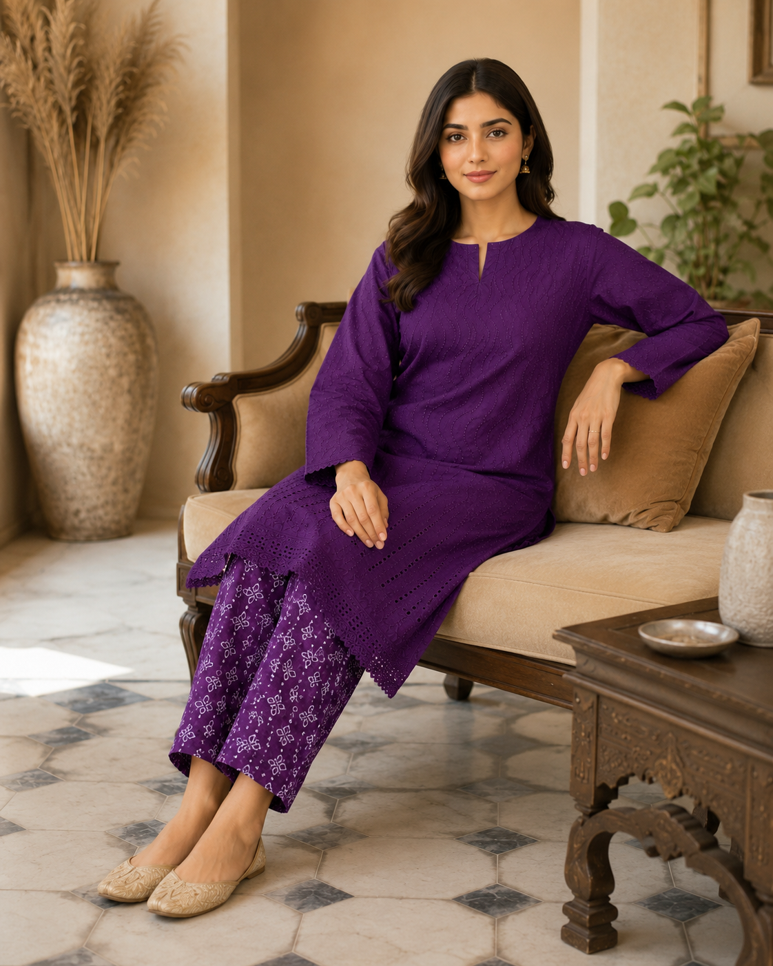 Royal Plum Chikankari Lawn 2 Piece Suit