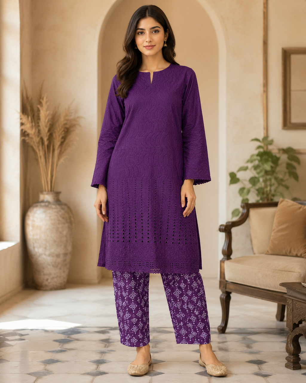 Royal Plum Chikankari Lawn 2 Piece Suit