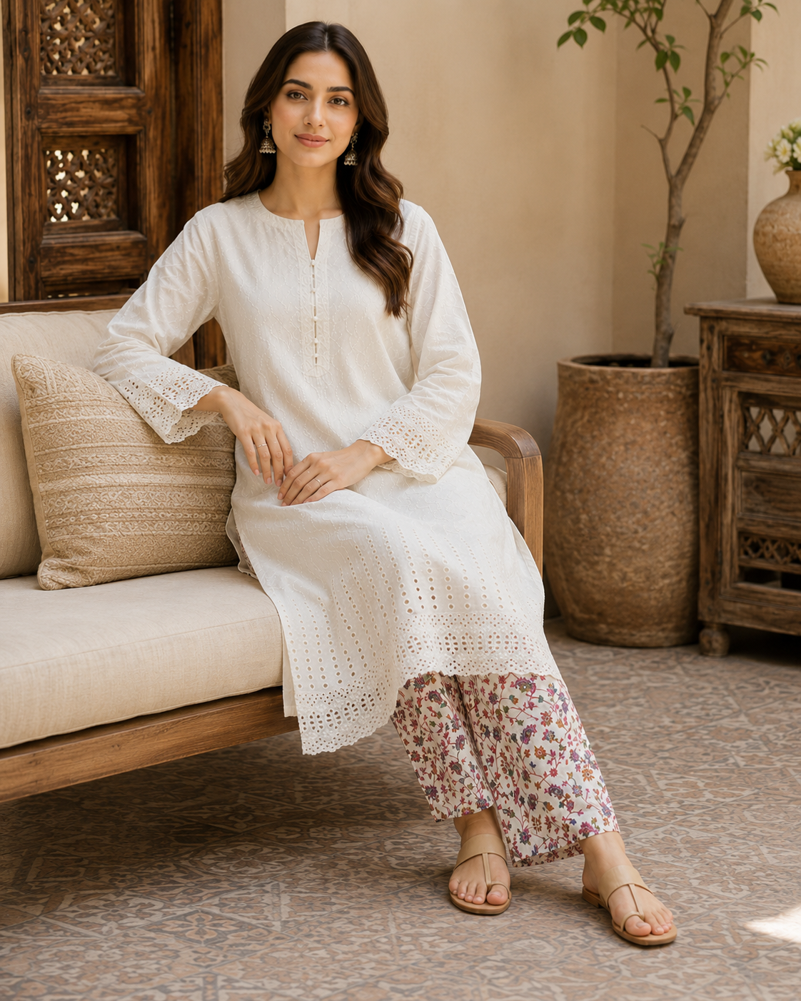 Ivory Paisley Bloom Chikankari Lawn 2 Piece Suit