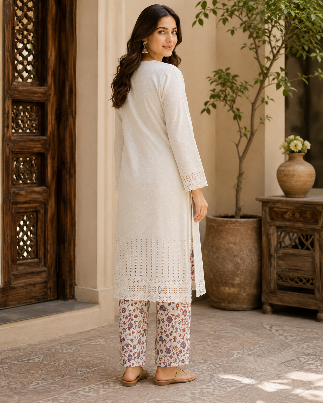 Ivory Paisley Bloom Chikankari Lawn 2 Piece Suit