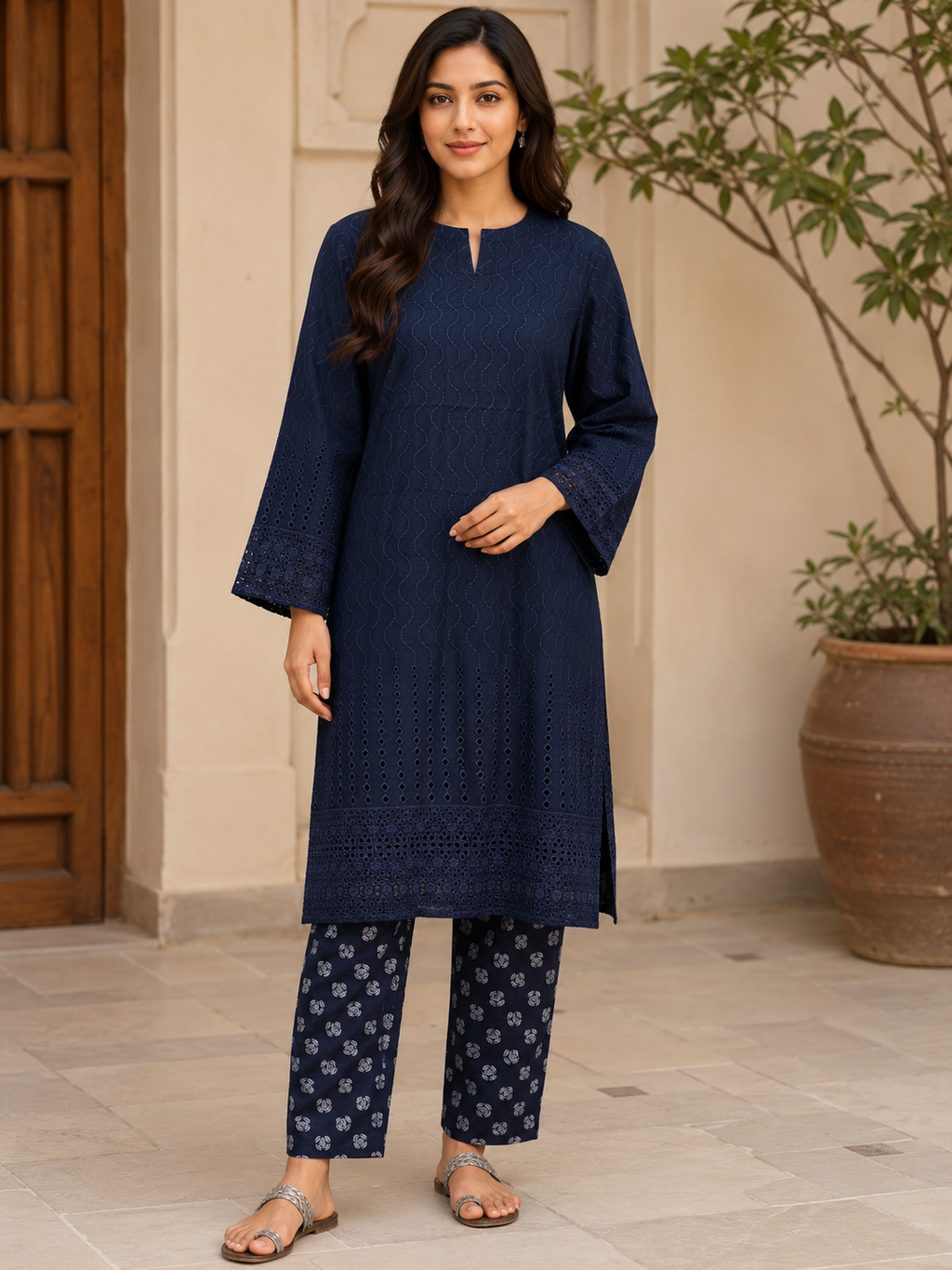 Deep Navy Blue Chikankari Lawn 2 Piece Suit