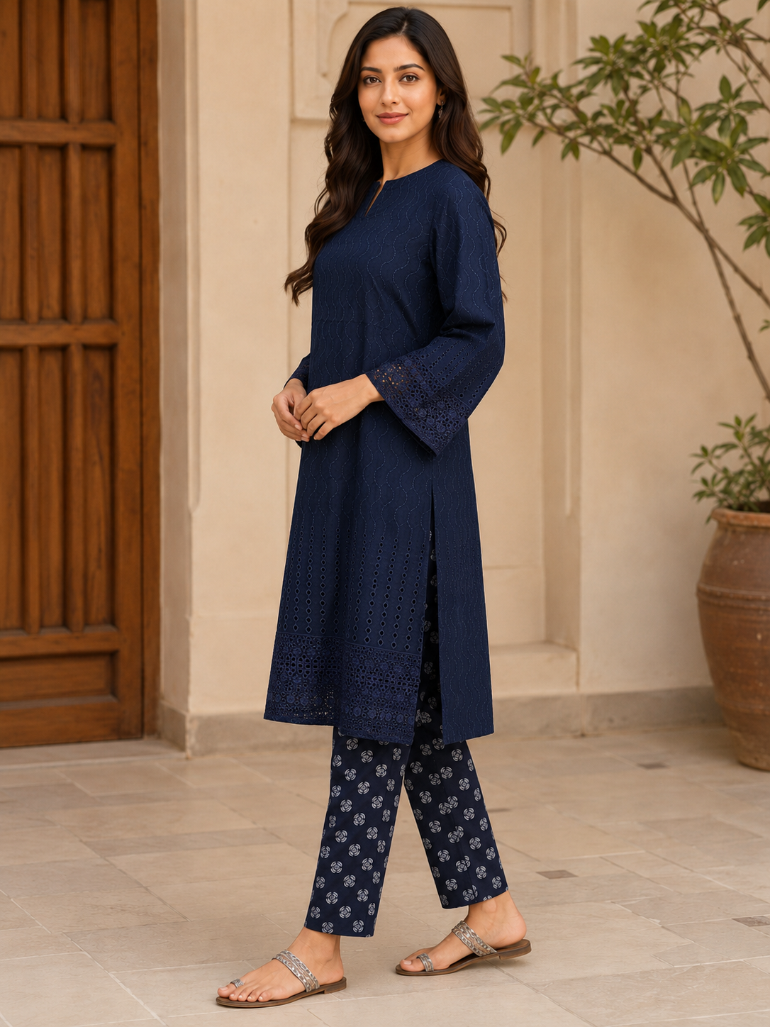 Deep Navy Blue Chikankari Lawn 2 Piece Suit