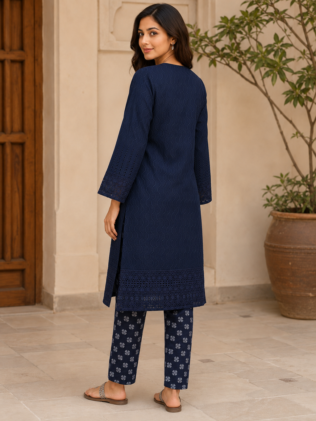 Deep Navy Blue Chikankari Lawn 2 Piece Suit