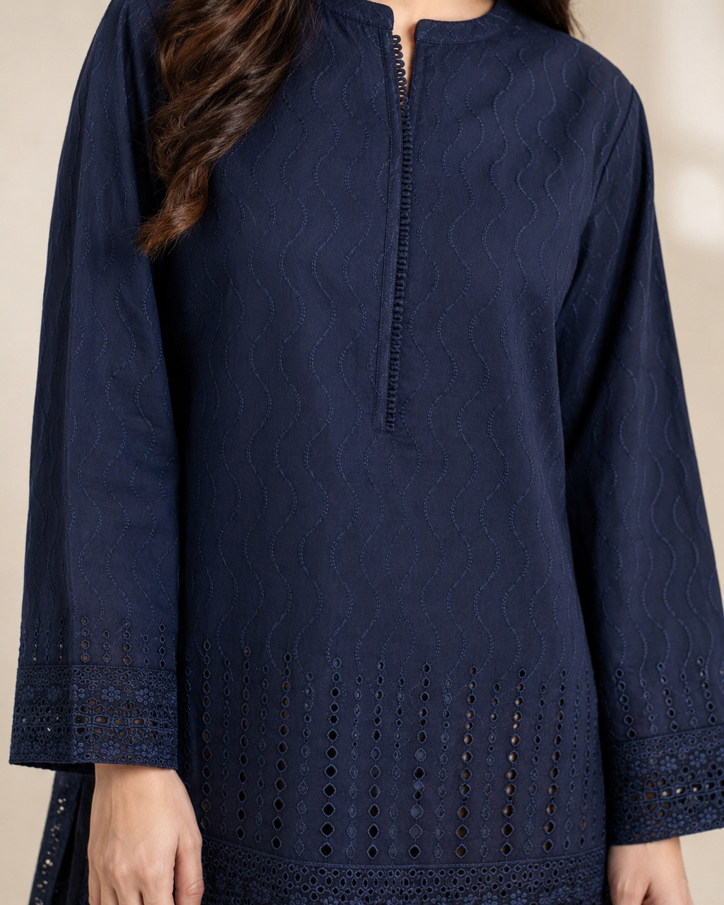 Deep Navy Blue Chikankari Lawn 2 Piece Suit