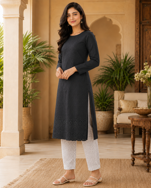 Classic Charcoal Chikankari Lawn 2 Piece Suit