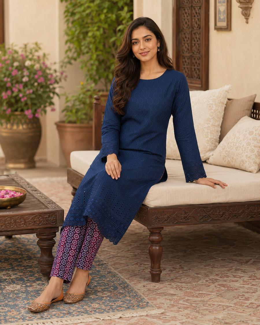 Deep Navy Classic Chikankari Lawn 2 Piece Suit