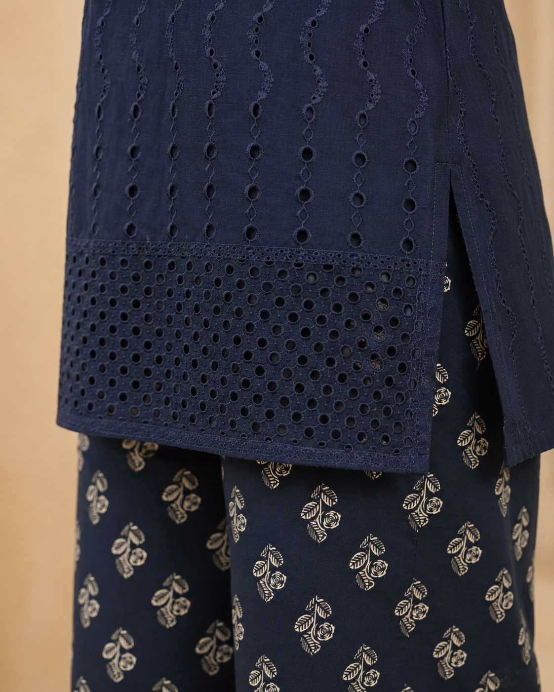 Navy Gold Bloom Chikankari Lawn 2 Piece Suit
