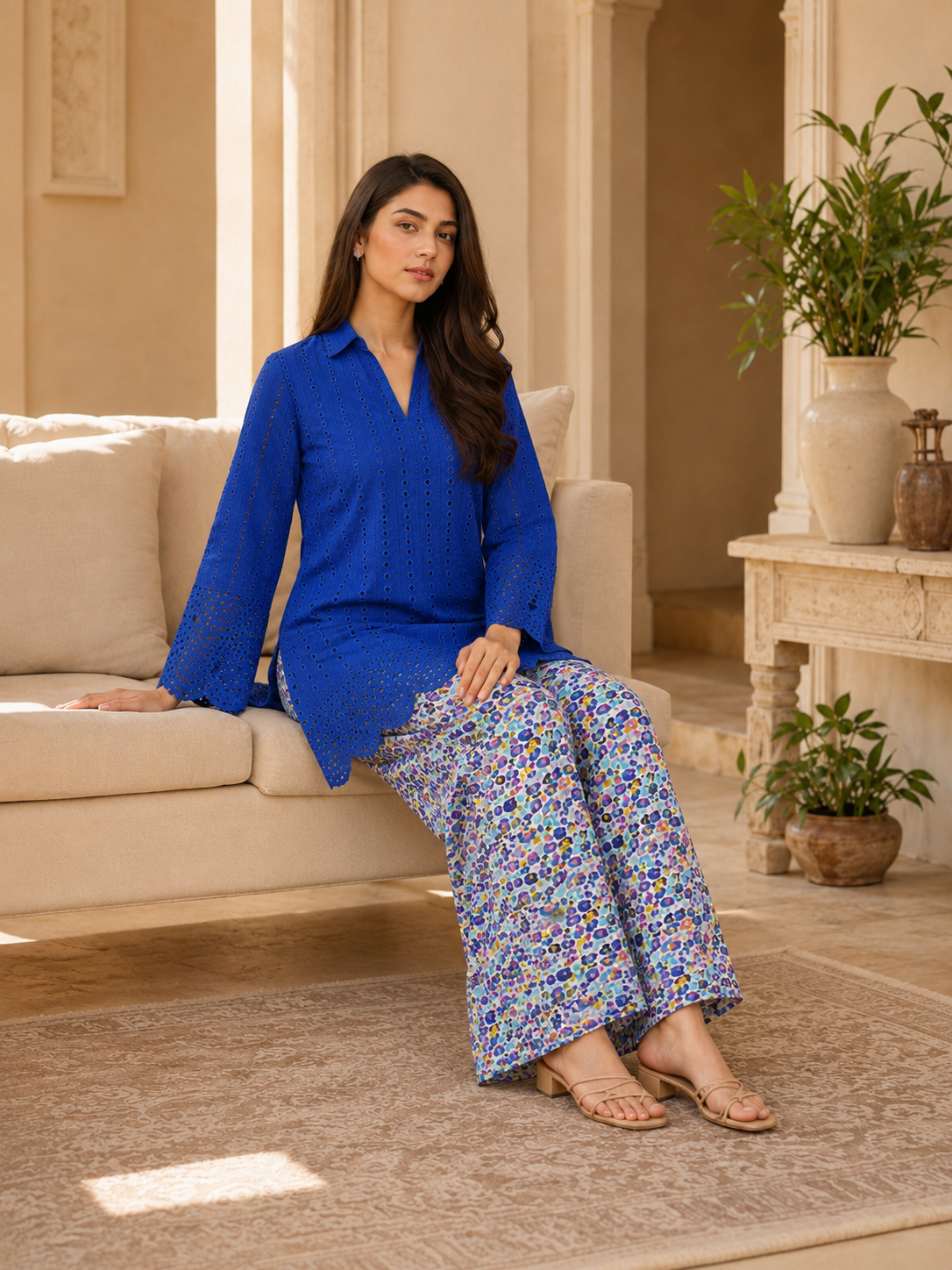 Cobalt Bloom Chikankari Lawn 2 Piece Suit